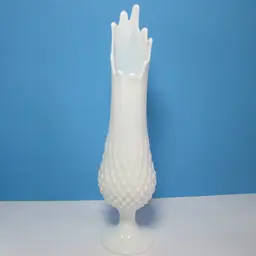 vintage white milk glass hobnail swung vase pedestal 13 3/4" tall