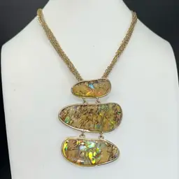 Multi Strand, Gold Tone Necklace With Abalone Shell, Pendants, Lobster Clasp 18” Long