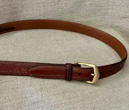 Sz 36 Mens Johnston & Murphy Brown Double Stitching Leather Belt Brass Buckle