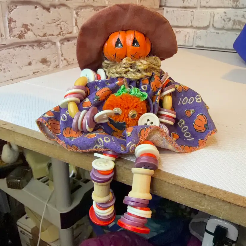 Self Sitter Halloween Homemade Pumpkin Holding Her Friend