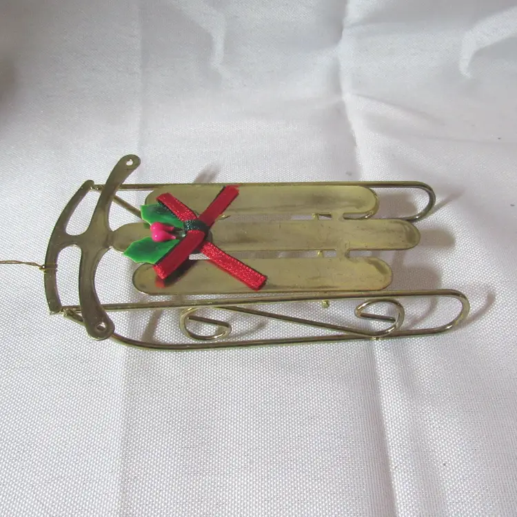 Set of 4 Vtg Brass Christmas Ornaments - Sled/Bike/Sleigh/Baby Carriage