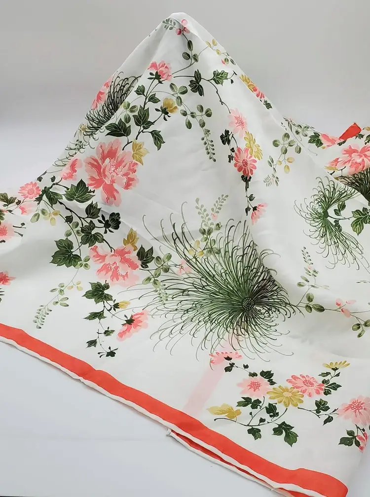 Vintage Floral Silk Scarf Made 28' x 28'