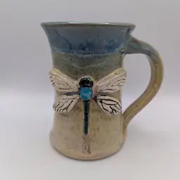 Pottery Mug with Dragonfly Artist signed- Beautiful!