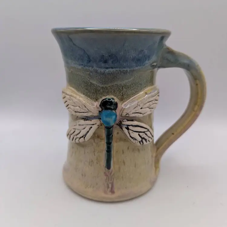 Pottery Mug with Dragonfly Artist signed- Beautiful!