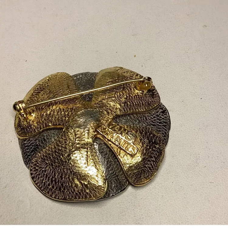 Goldtone & Silvertone Flower Brooch 2” - Signed Vans Authentic