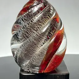 Murano Argento Aventurine Rossa Swirl Glass Paperweight