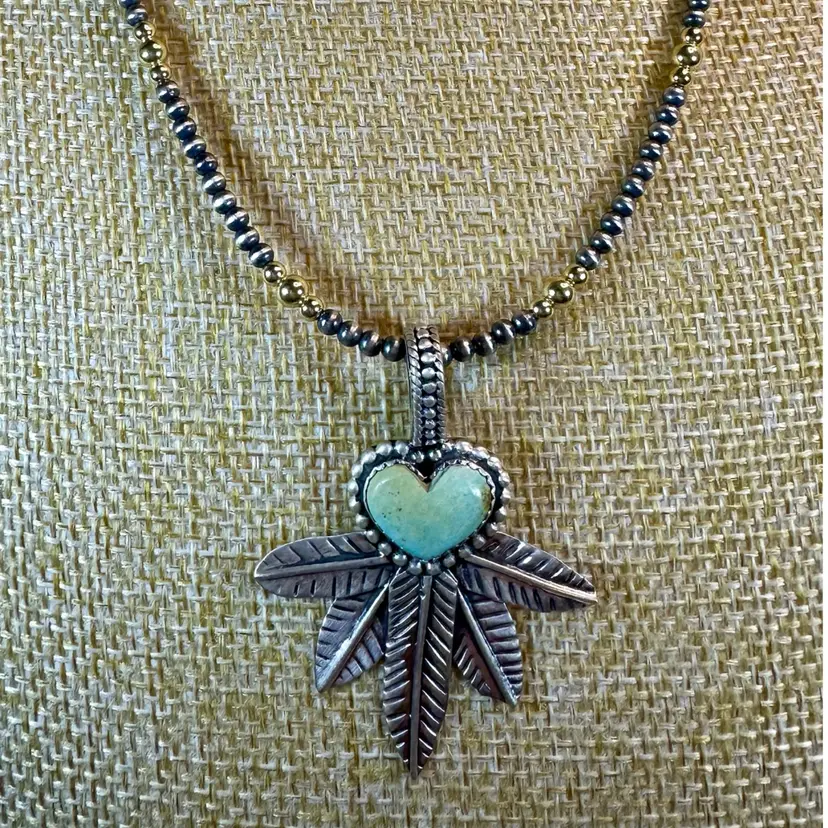 Desert Pearls Gold Over/Sterling Silver Necklace 2 mm & Turquoise Pendant Set