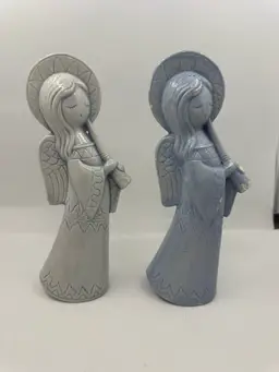 Pair of mid-century  angel figurines playing flutes- Chalk ware?