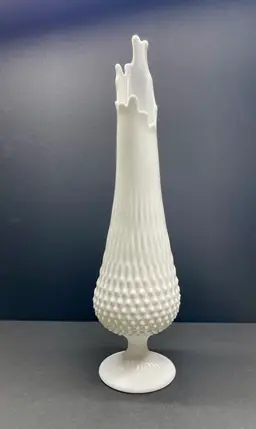 Fenton Hobnail Milk Glass-White Footed Vintage Swung Vase ~ 19”