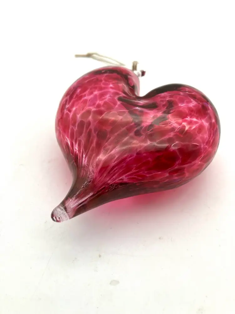 BIN - Hand Blown Studio Art Glass Red Heart Ornament