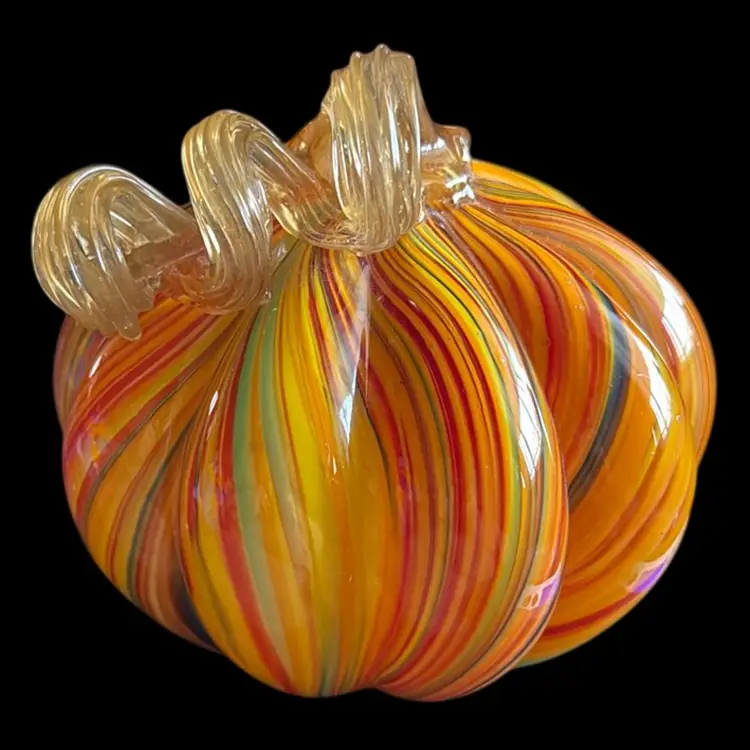 Mikasa Hand Blown Tiger Striped Art Glass Pumpkin