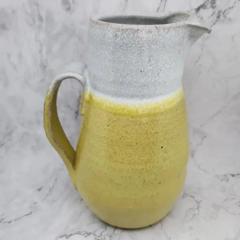 Hand Crafted Stoneware Pitcher Yellow, Grey