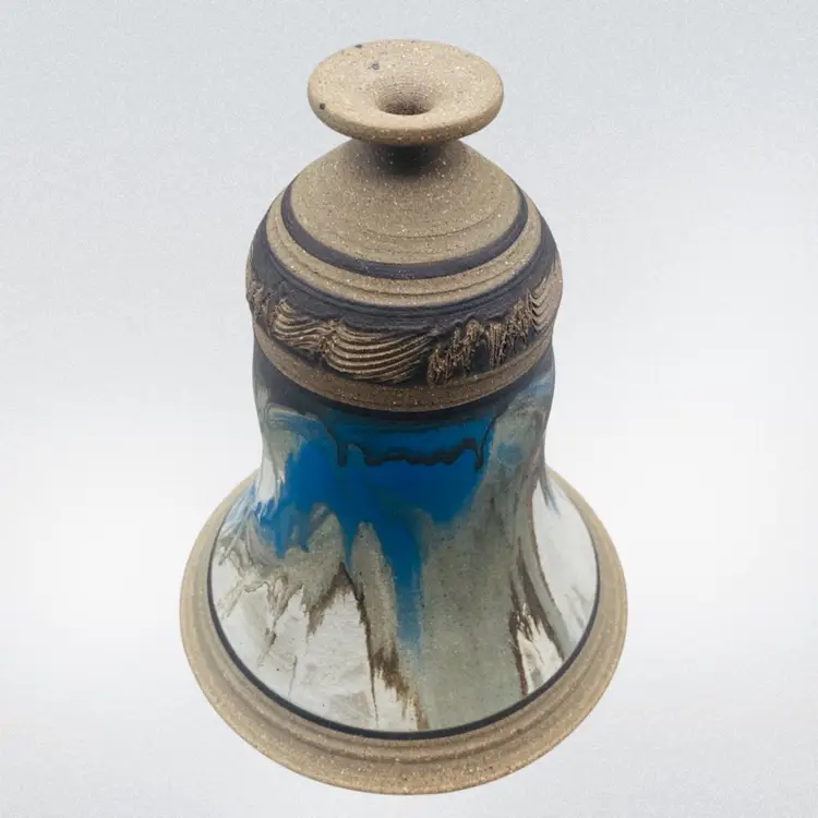 Art Pottery Vase Vessel Blue Green Earthy Tribal Indigenous Decor Artist Signed