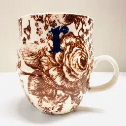Retired Anthropologie Homegrown Brown Floral Monogram Initial R Coffee Tea Mug