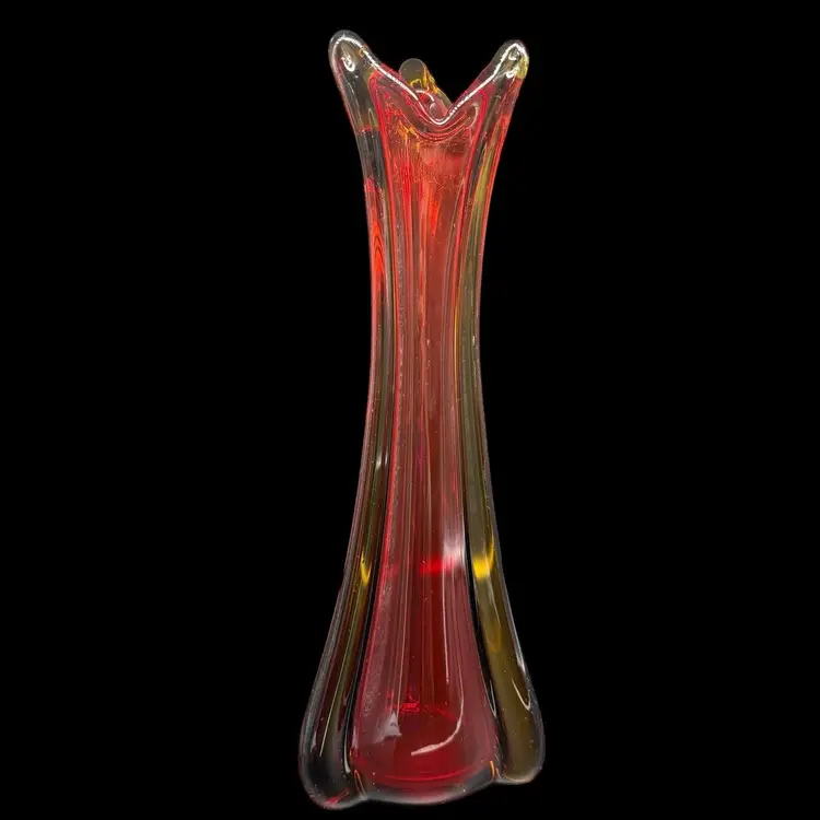 Vintage Murano Art Glass Vase Crimson Amber Sommerso 14.5" MCM Home Decor