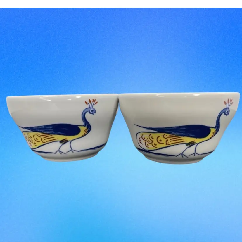 2 Williamsburg Chowning’s Tavern Bouillon Bowls Peacock HLC Restaurant Ware USA