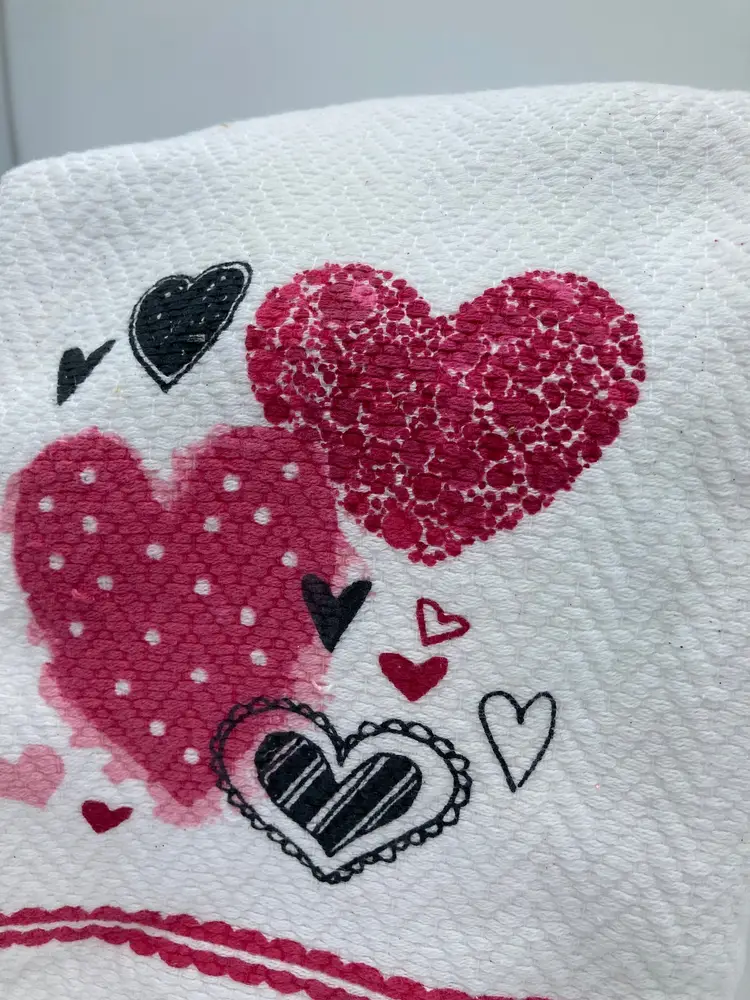 100% Cotton Kitchen Towel with Pink and Black Hearts 18" x 27"