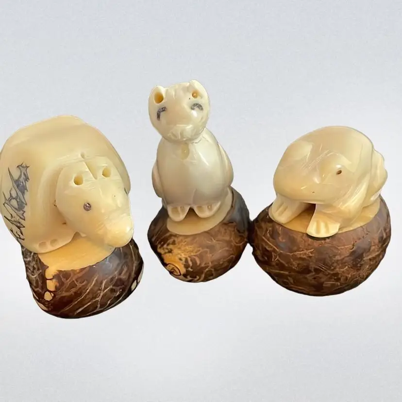 Tagua Nut Carved Animal Figurines Lot Of 3