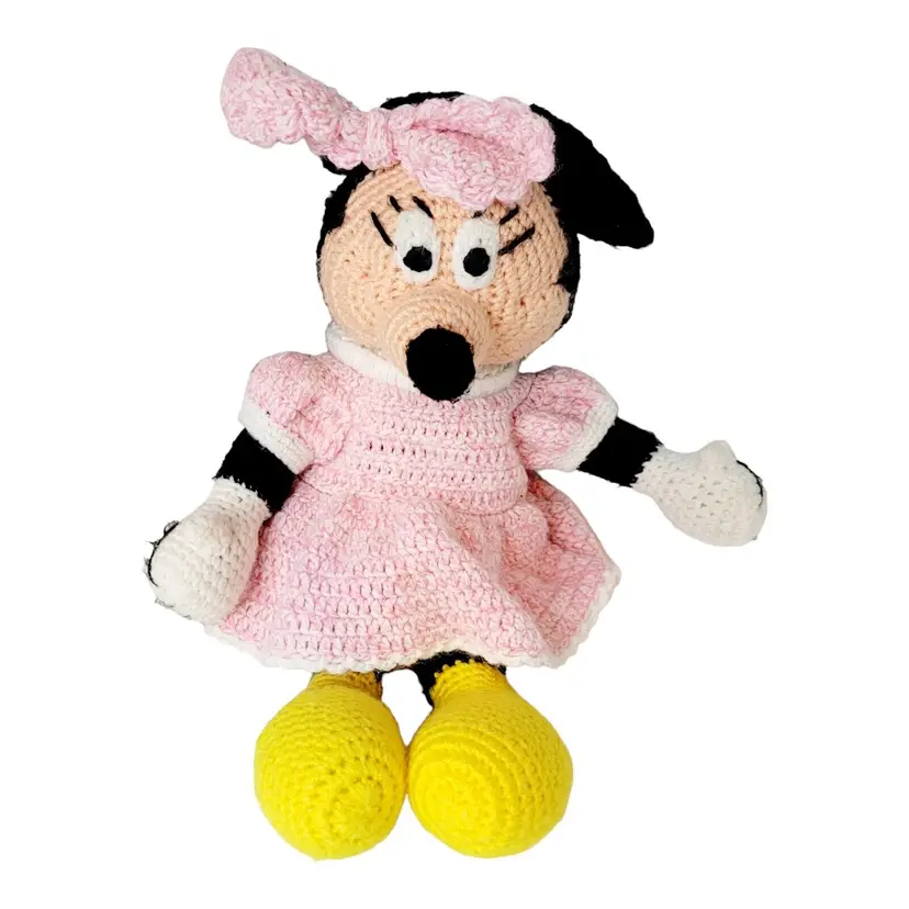 Handmade Vintage Crochet Minnie Mouse Doll Plush Stuffed Toy 20”