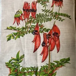Vintage Tea Towel Pure Linen  Australia Sturt’s Desert Pea flower