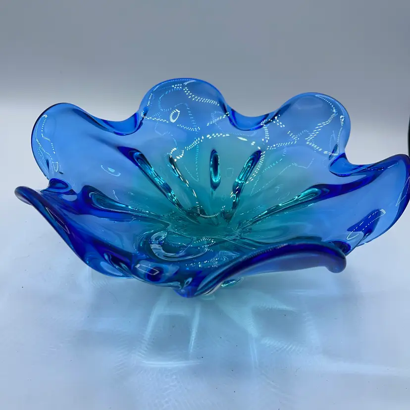 Art Glass Bowl Blue And Aqua 10” X 5”