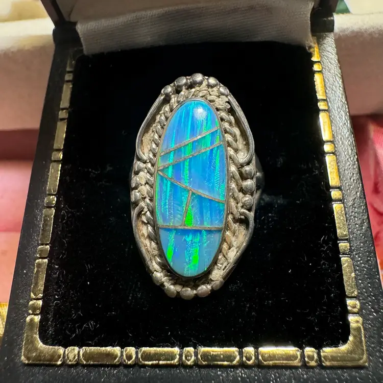 #01 - Native Opal Inlay Sterling Silver Ring Size 7