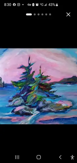 💜 Original Acrylic Painting Artwork 6 x 6" Wood Panel  Landscape Trees Impressionistic