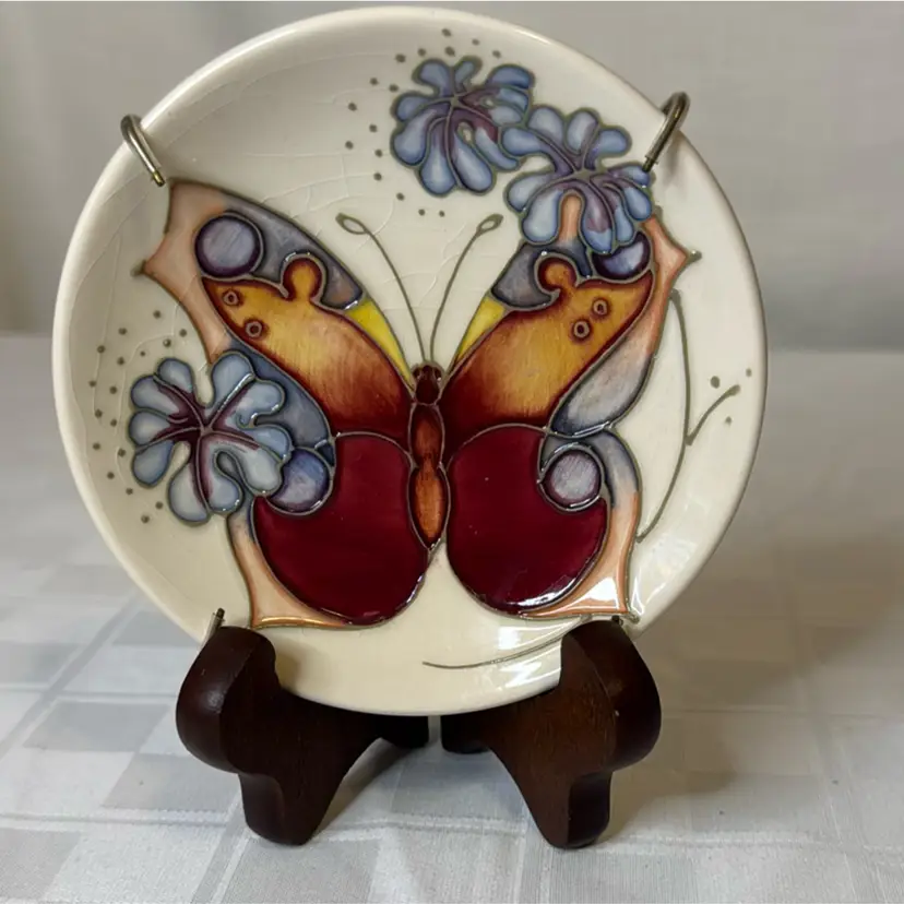 Moorcroft 'Butterfly' pattern decorative ceramic coaster, 4.5” Diameter