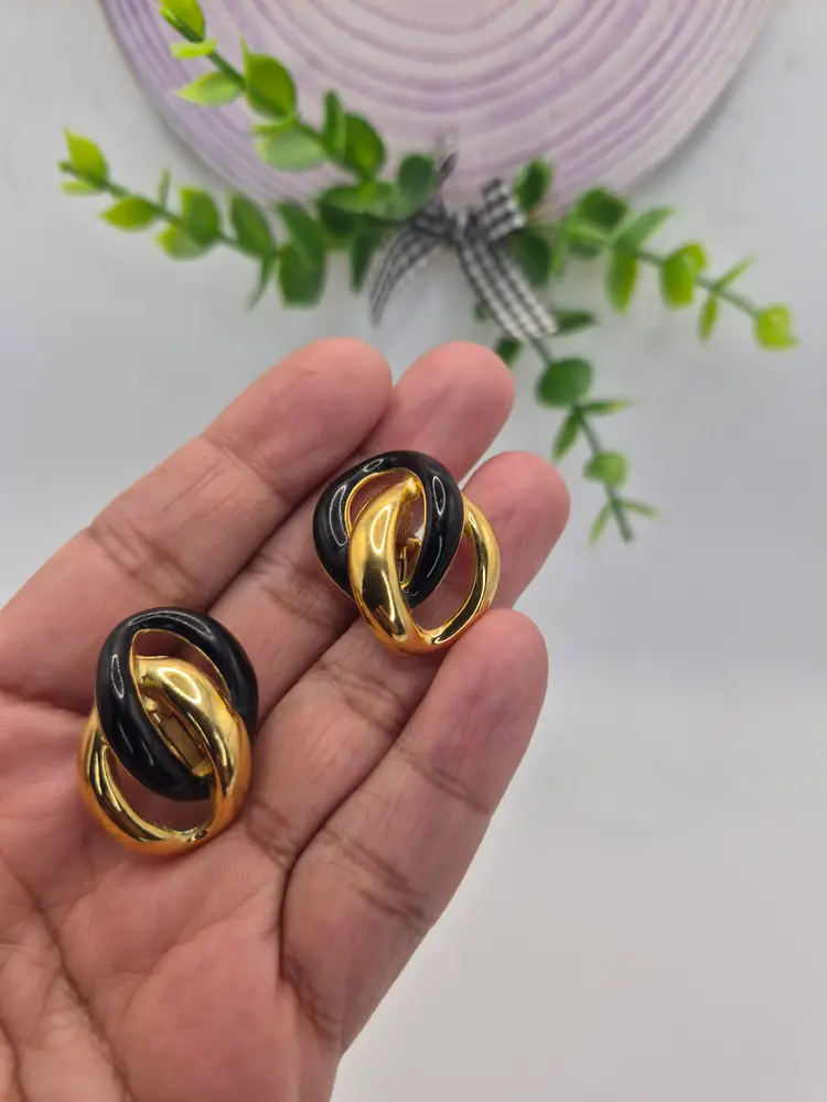 Napier Vintage Goldtone & Black Screwback Earrings
