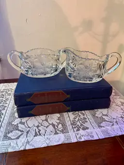 Vintage Etched Glass Creamer & Sugar Bowl Set – Floral Elegance