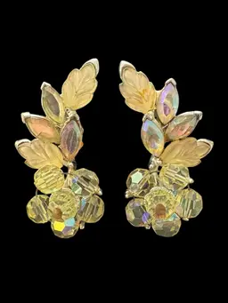 14. Vintage Lucite And Crystal Aurora Borealis Clip-on Earrings