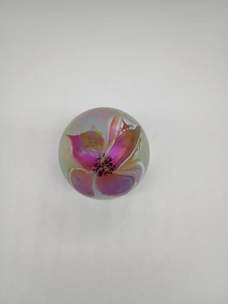 Eric Pedar Brakken Signed Seattle Glasshouse Studio Flower Iridescent Paperweight 3.5"
