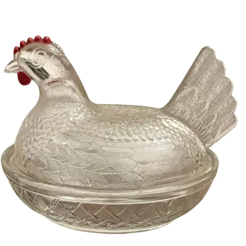 Vintage Indiana Glass Clear Hen On Nest Covered Dish 5” X 6 1/4”