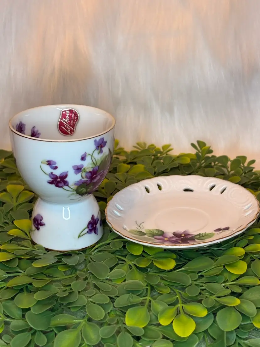 Vintage Lefton China Porcelain Egg Cup w/Matching Saucer