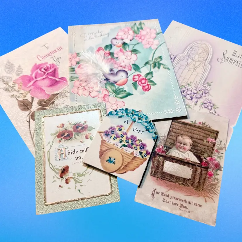 #8 Lot/6 Vintage Floral Greeting Card Ephemera