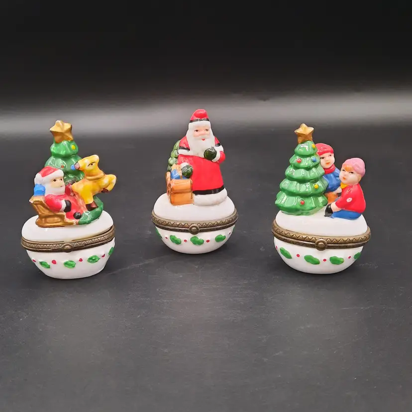 Vintage Christmas Hinged Trinket Boxes Set Of 3
