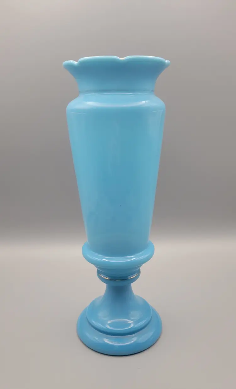 #02 Victorian Bohemian Opaque Blue Glass Vase