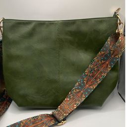 Unmarked Green Purse With Gold Toned Hardware, 9 1/2” Tall, 12 1/2” Wide, Adjustable Strap