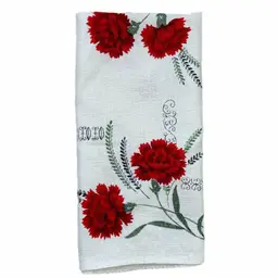 50s Linen Dish Towel Carnation Kitchen Red Vintage Mid Century 26x16