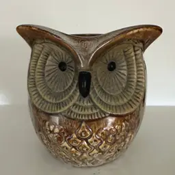 Ceramic Brown Owl Table Nightlight Patio Lamp with Plug And Switch--WORKS