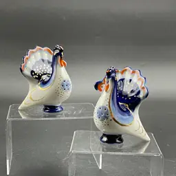 LFZ Lomonosov Porcelain Turkey Salt and Pepper Shakers USSR VTG Set of 2 Thanksgiving