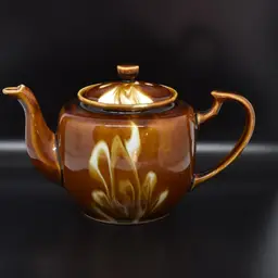 Vintage Ceramic Chinese Drip Glaze Teapot, Brown and White, 1970s