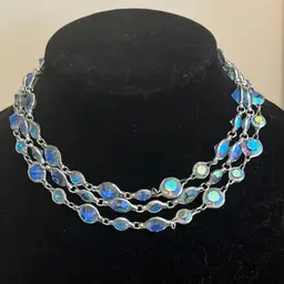 Beautiful Iridescent Blue Tome Crystal 3 Strand Necklace —Vintage
