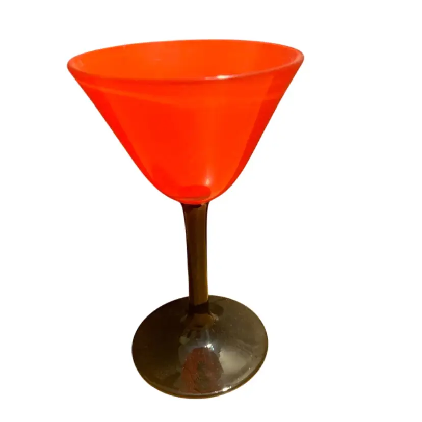 Czech Orange/Red Glass With Black Stem 5 X 3 Inches