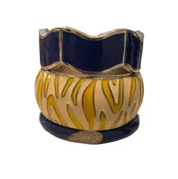 Lot (3) 1990’s SilverTone Enamel Clamper Stacking Bracelets Blue & Yellow 2.5” Inner Diameter