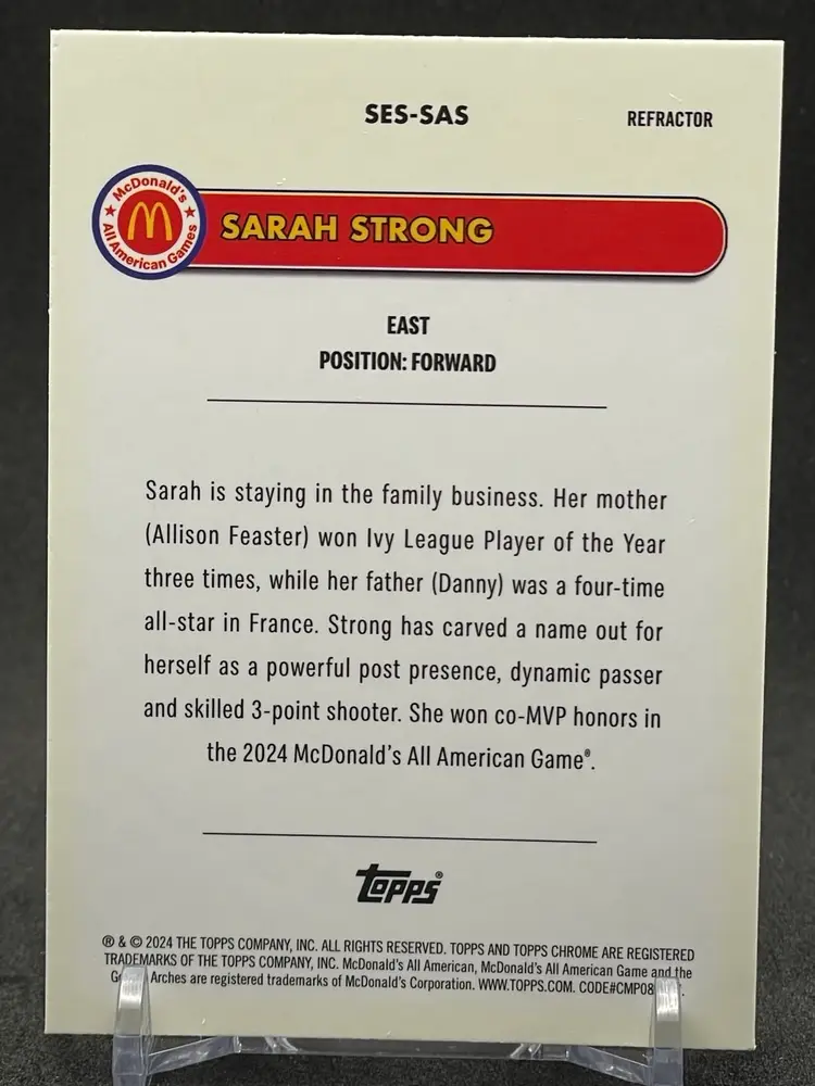 #01 Sarah Strong 2024 Topps Chrome McDonald's All American #SES-SAS Major Stars