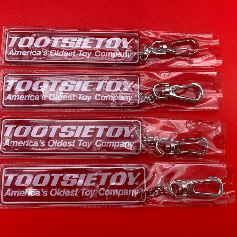 TootsieToy America's Oldest Toy Company Lot of 4 Red Metal Keychains - Y2K NOS