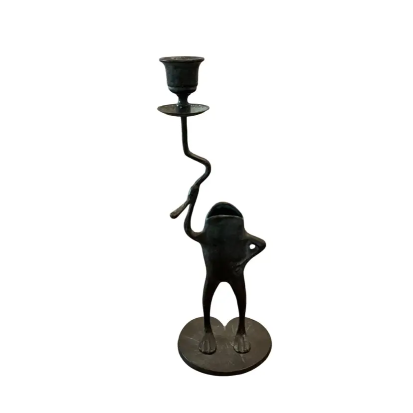 Vintage Pier One Metal Frog Taper Candle Holder 11.5” x 4”