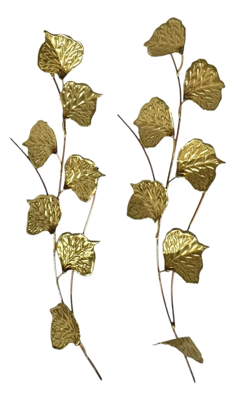 Set of 2 Vintage Gold Tone Metal Leaves Wall Decor Hanging Gold Leaf Branch 19β