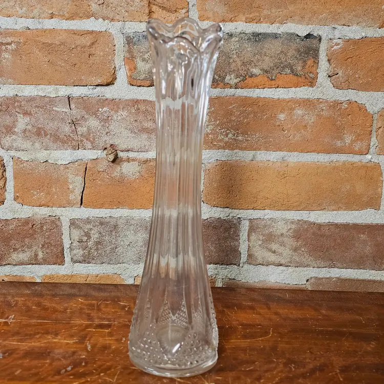 Antique EAPG US Glass Galloway Starburst Star and Cane Clear Swung Antique Glass Vase 10.5" Tall